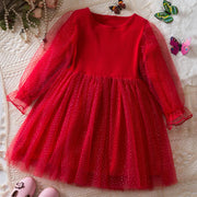 Kids Dresses For Girls 2-7Y Flower Lace Patchwork Tulle Dress Wedding Little Girls Party Birthday Dress Children Casual Clothing