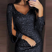 Dresses For Wedding Guest Kids Women Long Shining Mini Sequined Sleeved Stitching Solid Sexy Dress Club платье женское летнее