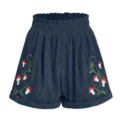 Women'S Embroidery Corduroy Shorts Waist Elastic Waist Straight Leg Casual Shorts Women'S Y2k Summer High Waist Shorts