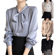 Business Shirts for Women Long Sleeve Slimming Satin Silk Blouse With Bow Tie Female Elegant High End Solid Color Blouse