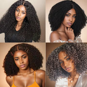 Wigs For Women Kinky Curly Lace Wig Human Hair Brazilian Hair Curly Bob Wig 200D 4X4 Lace Closure Wigs With Pre-Plucked Natural