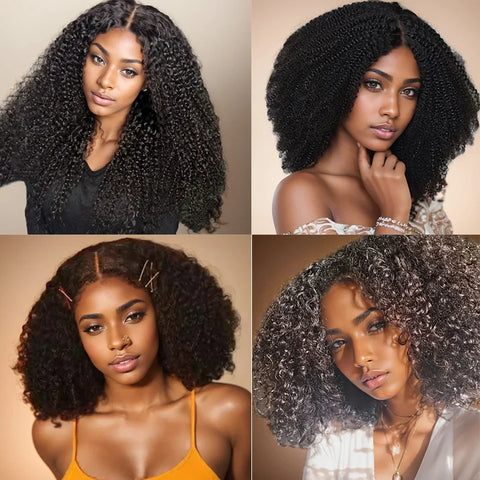 Wigs For Women Kinky Curly Lace Wig Human Hair Brazilian Hair Curly Bob Wig 200D 4X4 Lace Closure Wigs With Pre-Plucked Natural