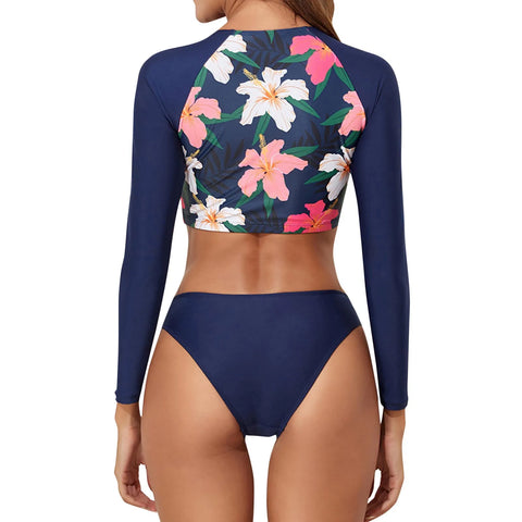 Sexy Floral Print Surf Swimsuit Long Sleeve Two Piece Women Swimwear 2024 Floral Sport Plus Size Female Surfing Bathing Suit
