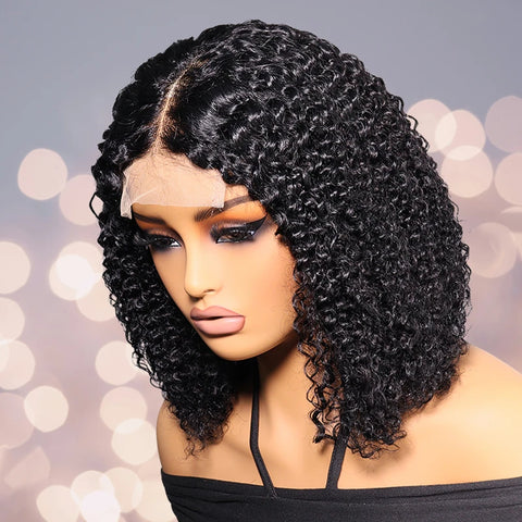 Wigs For Women Kinky Curly Lace Wig Human Hair Brazilian Hair Curly Bob Wig 200D 4X4 Lace Closure Wigs With Pre-Plucked Natural