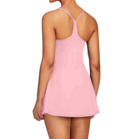 Women Workout Tennis Dress With Built In Bra Shorts Summer Fashion White Flare Sleeve Dress Casual Hollow Out Party A-Line Dress