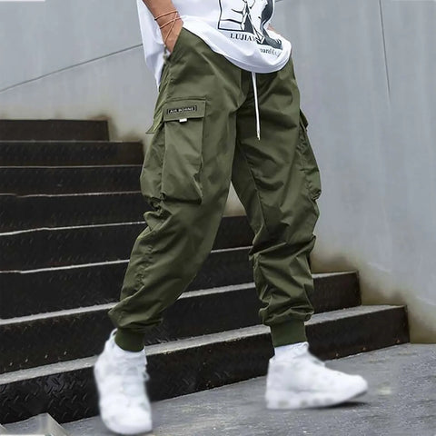 New Men's Casual Jogging Cargo Pants Solid Drawstring Sports Pants WIth Pockets Men Trousers Streetwear Hip-Hop Halen Pants