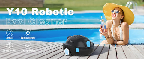 INSE Y10 Cordless Robotic Pool Vacuum Cleaner 90 Mins Runtime Self-Parking Dual Suction Inlets About 65 Ft/1100 Sq.Ft Pool Clean