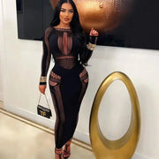 Women Full Sleeve Long Dress Mesh Hollow Out 2024 Fall O-neck Evening Vestidos Sexy Party Club Maxi Dresses Vestidos
