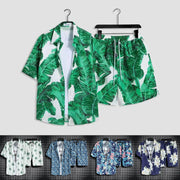 Printing Mens Summer Set 2pc Casual Sportswear Simple Series Short Sleeve Shirt And Shorts Two Piece Sets For Male Ropa Hombre
