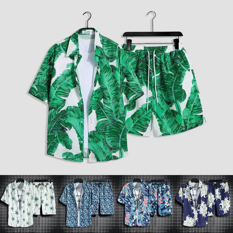 Printing Mens Summer Set 2pc Casual Sportswear Simple Series Short Sleeve Shirt And Shorts Two Piece Sets For Male Ropa Hombre