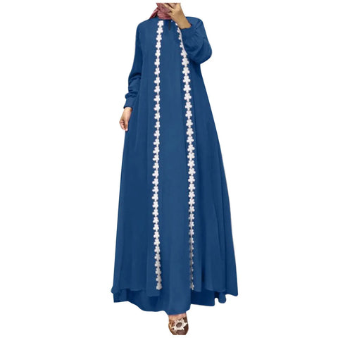 Fashion Muslim Abaya Robe Femme Long Sleeve Loose Sundress Vestidos IsIamic Clothing Women Elegant Patchwork Maxi Dress 2025