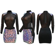 Women Full Sleeve Sequined Tassel Mini Dress Mesh See Through Sexy Evening Night Club Party Dresses Vestidos 2024 Autumn