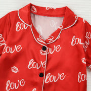 Kids Pajamas Set Silk Satin Kids Boys Girls Sleepwears Outfits Set Print Sleepwear Short Sleeve Blouse Tops+Pants 2PCS Pijamas