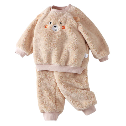 Kids Toddler Sleepwear Boys Girls Fleece Pajamas Set Winter Thickened Warm Sleepwear Set Homewear Tops+Pants Two Pieces Outfits