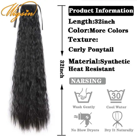 WIGSIN 32Inch Synthetic Long Curly Drawstring Ponytail Afro Kinky Hair Extensions Clip In Hairpieces Ponytail for Women