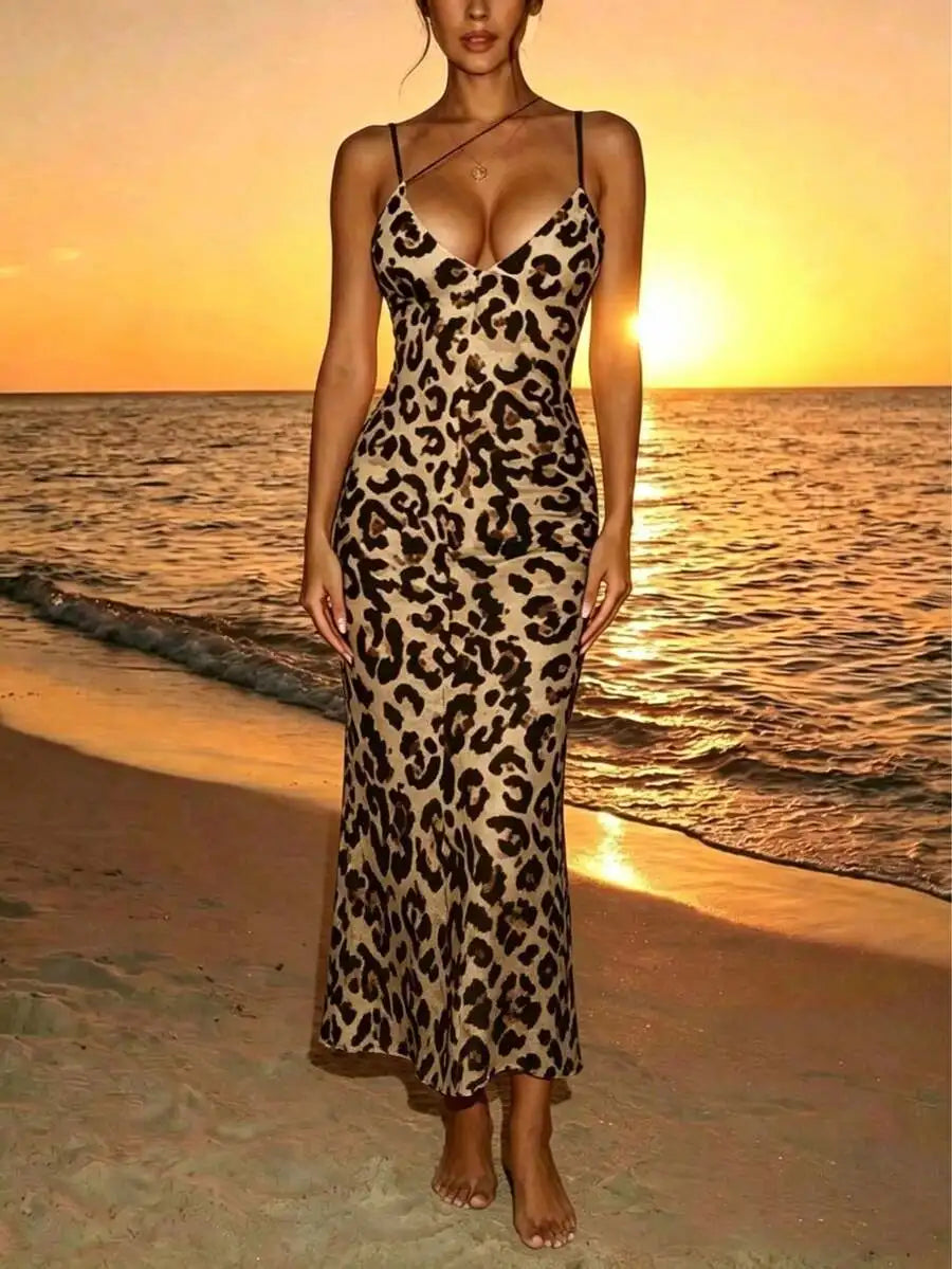 Leopard Print Asymmetric Strappy Midi Dress – view 5 of 6