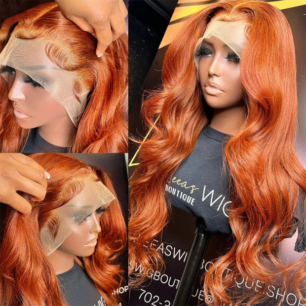 Wiggogo Body Wave Orange Ginger Lace Front Wig 100% Human Hair 30 36 Inch 13X6 Hd Lace Frontal Wigs 13X4 Brazilian Colored Wigs