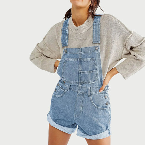 2024 Womens Cowboy Strap Jumpsuit Shorts Denim Loose Pocket Shoulder Strap Jeans Overalls For Women Youthful Woman Clothes