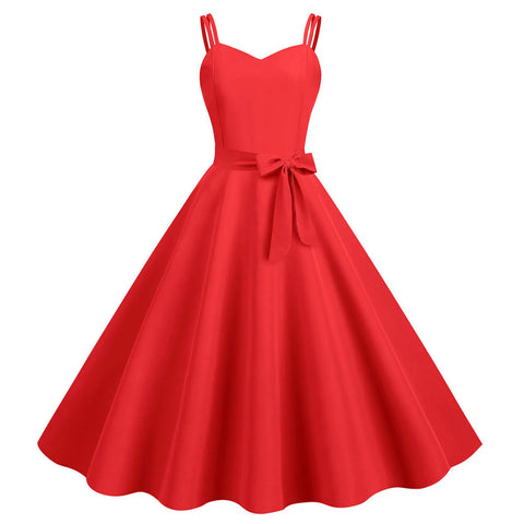 Elegant Party Dress Summer Retro 60s Sleeveless Sling Robe Women Solid A-Line Vestidos Vintage Swing Evening Dresses платье