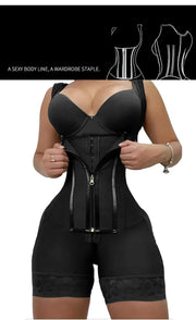 Body Shaper Shapewear Women Bodysuit Colombian Fajas 9-bone High Compression Girdle Double Tummy Control,Open Crotch with Zipper