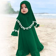 Girl Muslim Dress With Hijab For Newborn Infant Girls 0-6 Years Prayer Dress Muslim Clothes Long Sleeve Muslim Robe+Headscarf
