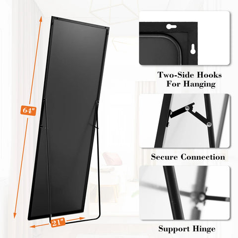 JHK 64"x21" Full Body Wall Mirror Standing Hanging or Leaning Wall-Mounted Mirrors with Stand Aluminum Alloy Frame Living Room