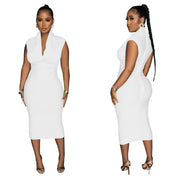 Women Draped Deep V-neck Sleeveless Bodycon Bandage Midi Dress 2023 Fashion Street Vestidos Sexy Party Evening Dresses