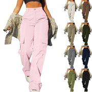 Women's Loose Cargo Pants High Waist Wide Leg Solid Color Full Length Trousers with Pockets Casual All Seasons Long Pants