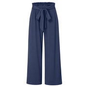 Summer Cargo Pants Women Plus Size High Waisted Tied Belt Palazzo Pants Baggy Flowy Beach Pants With Pockets Women's Pants