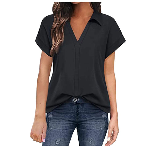 Shirts & Blouses Women'S Short Sleeve With V Neck Tunic Elegant Women'S Blouses Casual Blouse Blusas Elegantes Para Mujer 2024