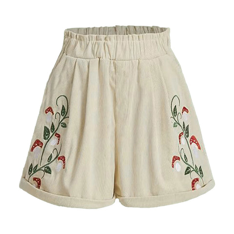 Women'S Embroidery Corduroy Shorts Waist Elastic Waist Straight Leg Casual Shorts Women'S Y2k Summer High Waist Shorts