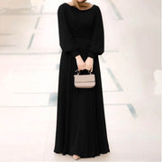 Elegant Abaya Dubai Muslim Women's Maxi Dress Solid Color Puff Sleeve Casual Pleated Temperament Dress Turkey Islamic Clothing