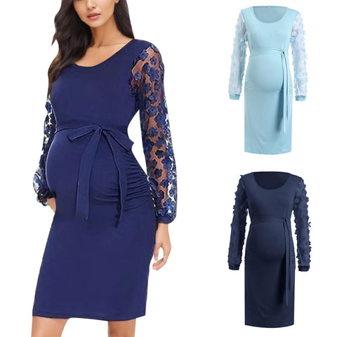 Women Maternity Dress Temperament Long Sleeve Nursied Baby Dresses Lace Nightgown Breastfeeding Nightshirt Outfits For Woman