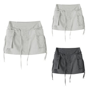 Hot Women Cargo Skirt High Waist Lace Up Harajuku Y2k Skirt With Pockets Fashion Streetwear Korean Bodycon Elastic Pencil Skirt