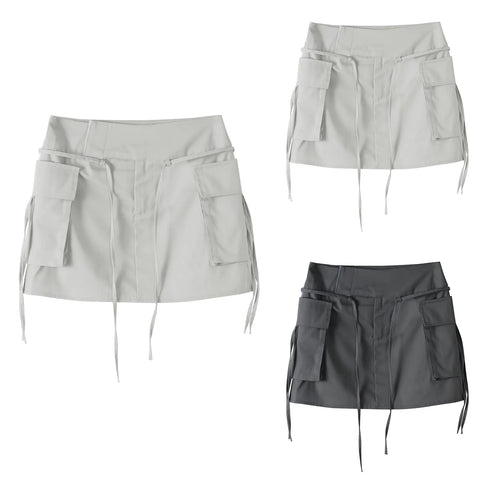 Hot Women Cargo Skirt High Waist Lace Up Harajuku Y2k Skirt With Pockets Fashion Streetwear Korean Bodycon Elastic Pencil Skirt