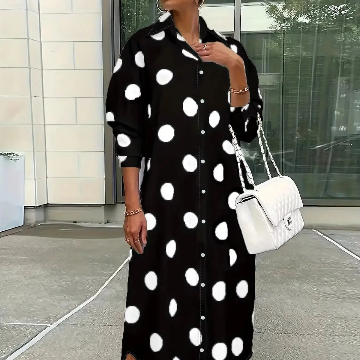 Polka Dot Button-Down Shirt Dress (Plus Size) – view 3 of 6