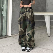 Womens Camouflage Cargo Pants American Streetwear Y2k Hip Hop Loose Baggy Trousers Street Casual Joggers Wide Leg Sweatpants