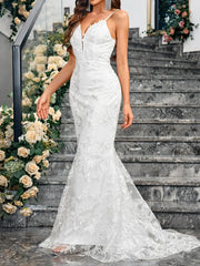 Mermaid Wedding Dress for Bride 2025 Deep V-neck Elegant Bridal Prom Gowns White Long Backless Sleeveless Wedding Party Gowns