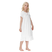 Toddler Girls Nightdress New Summer Princess Style Pure Cotton Summer Children's Sleepwear Dress Short Sleeve Lace Home Dress