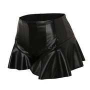 Women Leather Sexy Mini Skirt High Waist Pleated Ruffled Hem Short Hip Pleated Skort Club Shorts Women'S Shorts Outfits Clothing