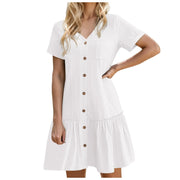 Female Dresses Outfits Women Button Down Dress Loose Summer Cotton Linen Shirt Dress Ruffle Casual Tunic Dress платье женское