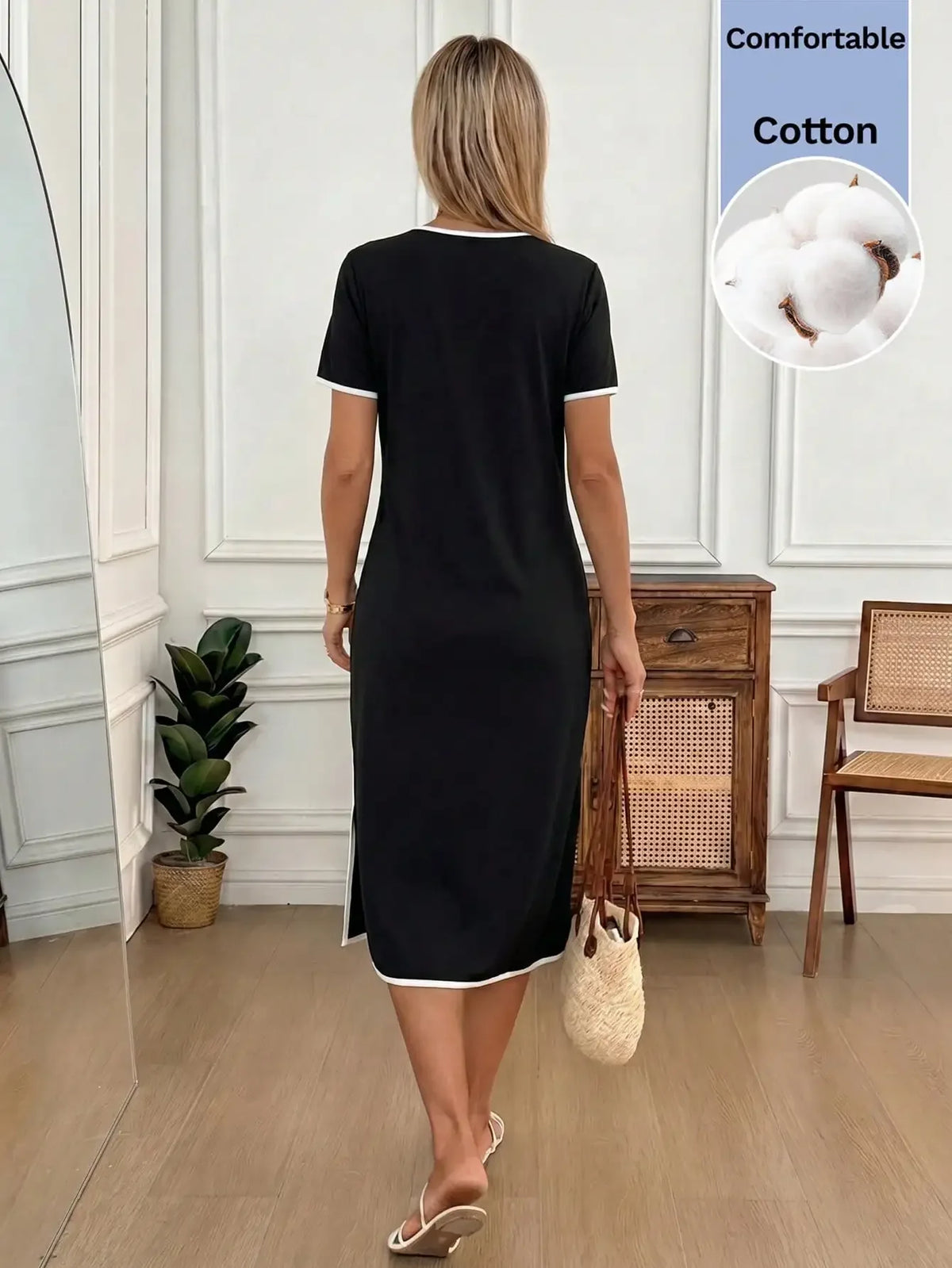 Contrast-Trim Side-Slit Midi T-Shirt Dress – view 3 of 12