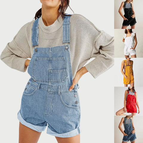 2024 Womens Cowboy Strap Jumpsuit Shorts Denim Loose Pocket Shoulder Strap Jeans Overalls For Women Youthful Woman Clothes