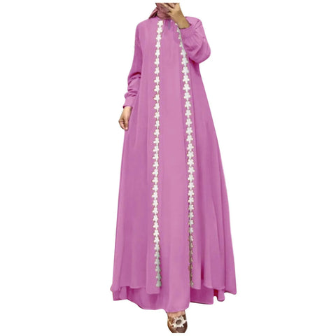 Fashion Muslim Abaya Robe Femme Long Sleeve Loose Sundress Vestidos IsIamic Clothing Women Elegant Patchwork Maxi Dress 2025