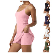 Women Workout Tennis Dress With Built In Bra Shorts Summer Fashion White Flare Sleeve Dress Casual Hollow Out Party A-Line Dress