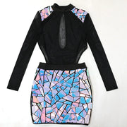 Women Full Sleeve Sequined Tassel Mini Dress Mesh See Through Sexy Evening Night Club Party Dresses Vestidos 2024 Autumn