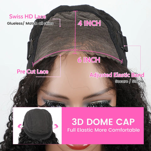 Wear Go Glueless Wig ISEE Indian Kinky Curly Short Bob 6x4 Glueless Wig Human Hair Ready To Wear 13x4 Wig Pre Bleached Knots