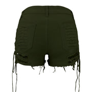 Retro 90s Gothic Punk Sexy Jeans Women Shorts Hollow Out Drawstring Hip Hop Streetwear Denim Shorts Ripped Tassels Hotpants 3XL