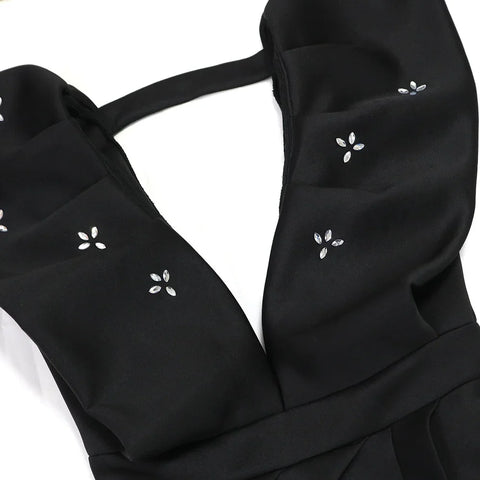 Women V-neck Petal Sleeveless Mini Dress Diamonds Ruched Bodycon Dresses Sexy Night Party Vestidos Fashion Evening