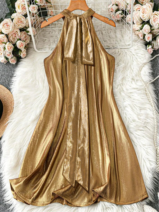 Liquid Metallic Halter Mini Dress – main view